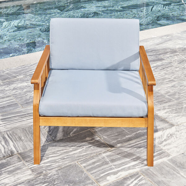Kapalua Oil-Rubbed Honey Nautical Curve Eucalyptus Wooden Outdoor Sofa Chair with Cushion, image 3