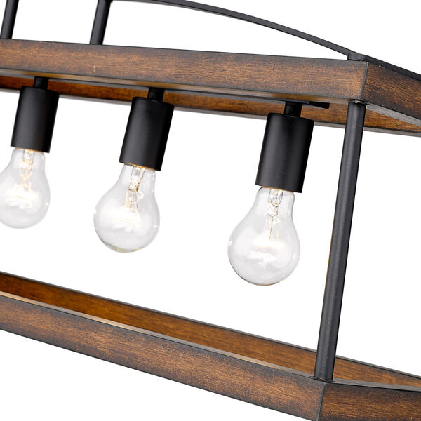 Teagan Natural Black 40-Inch Five-Light Linear Pendant with Rustic Oak Wood Accents, image 4