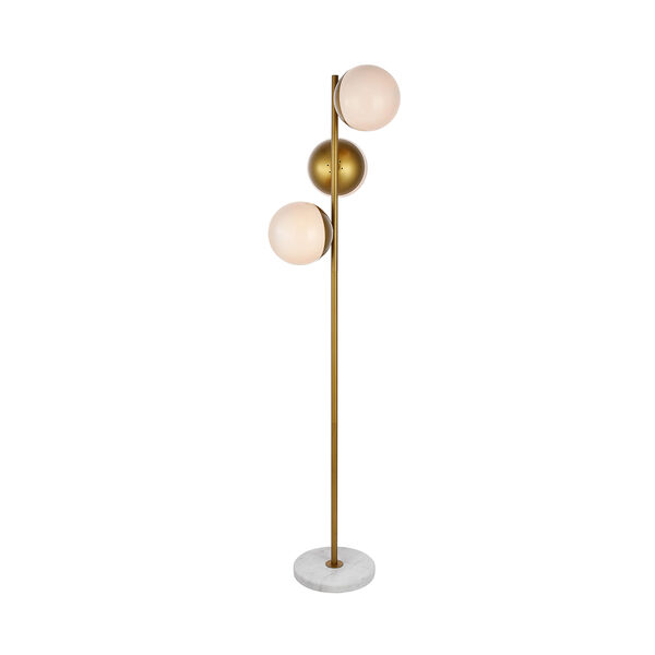 Eclipse Brass and Frosted White Three-Light Floor Lamp, image 1