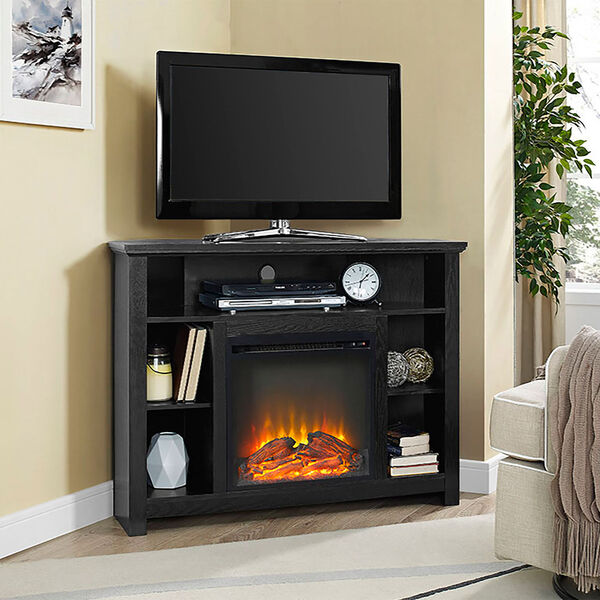 44-inch Wood Corner Highboy Fireplace TV Stand - Black, image 1