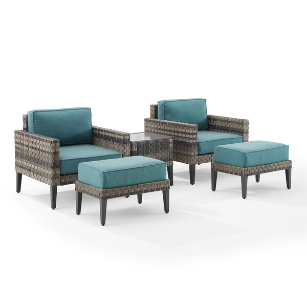 Prescott Five-Piece Outdoor Wicker Armchair Set with Side Table and Ottoman, image 3
