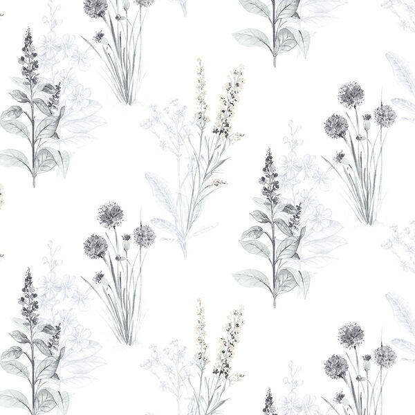 Grey and Black Floral Wallpaper, image 1
