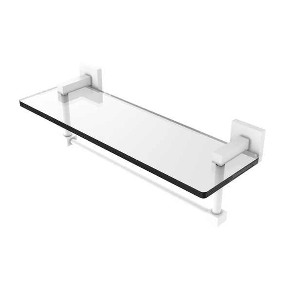 Montero Matte White 16-Inch Glass Vanity Shelf with Integrated Towel Bar, image 1