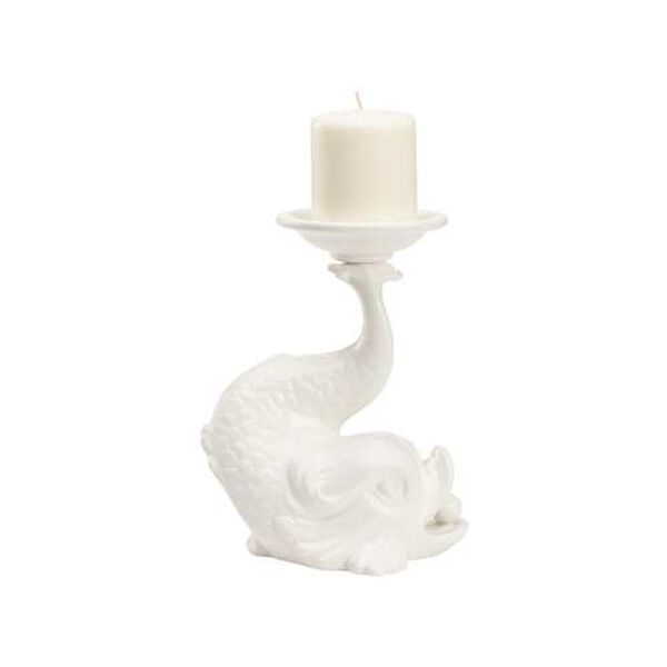 Newport Mansions White Glaze Italian Renaissance Dolphin Candleholder, image 5