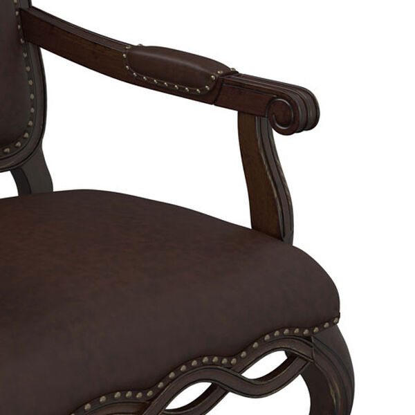 Brown Bonded Leather Chair with Elegant Detailed Carvings with Nail Head Trim, image 8