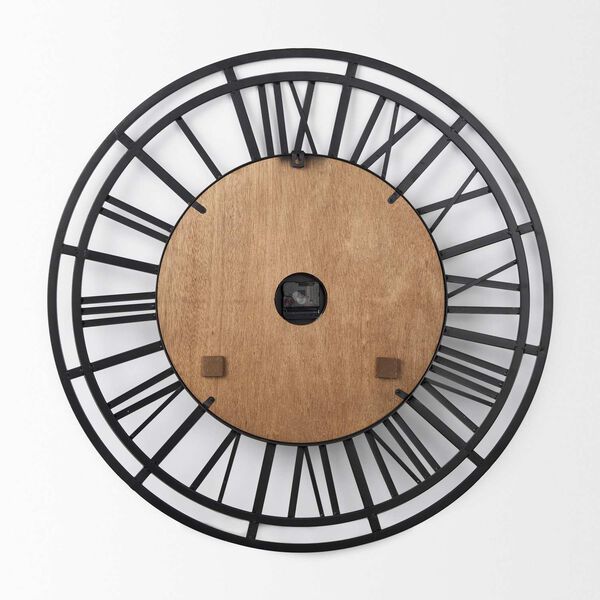 Lewiston Black Iron with Wood Round Wall Clock, image 4