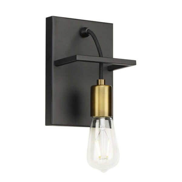 Black and Aged Brass Eight-Inch One-Light Wall Sconce, image 1