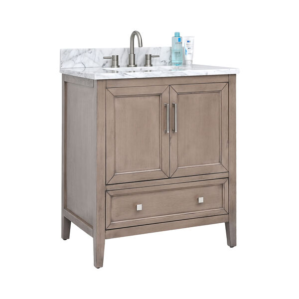 Everette Gray Oak 31-Inch Vanity Set with Carrara White Marble Top, image 2