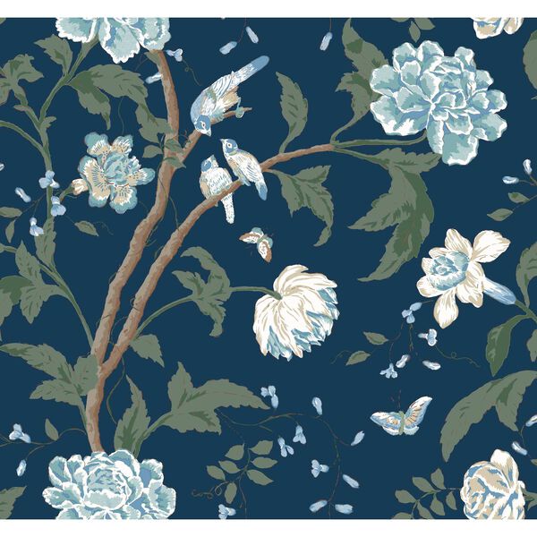 Teahouse Floral Navy Wallpaper, image 2