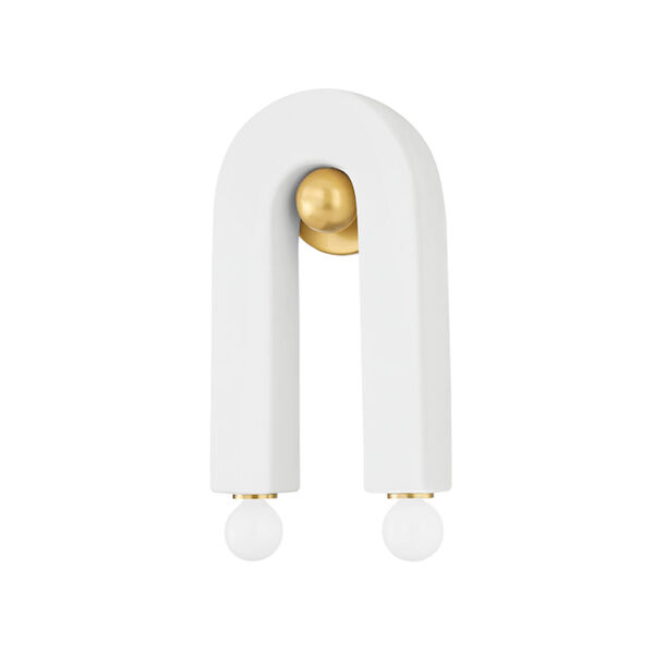 Roshani Aged Brass and Ceramic Raw Matte White Two-Light ADA Wall Sconce, image 1