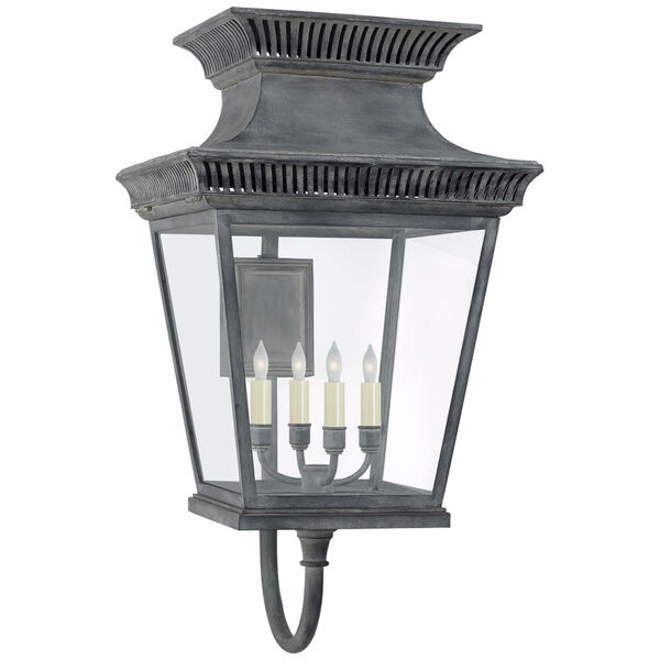 Elsinore Large Bracket Lantern in Weathered Zinc with Clear Glass by Chapman and Myers, image 1