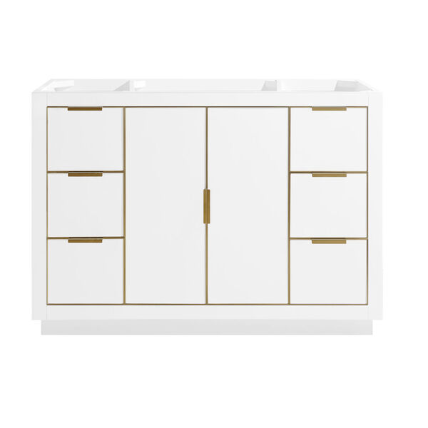 White 48-Inch Bath Vanity Cabinet with and Gold Trim, image 1