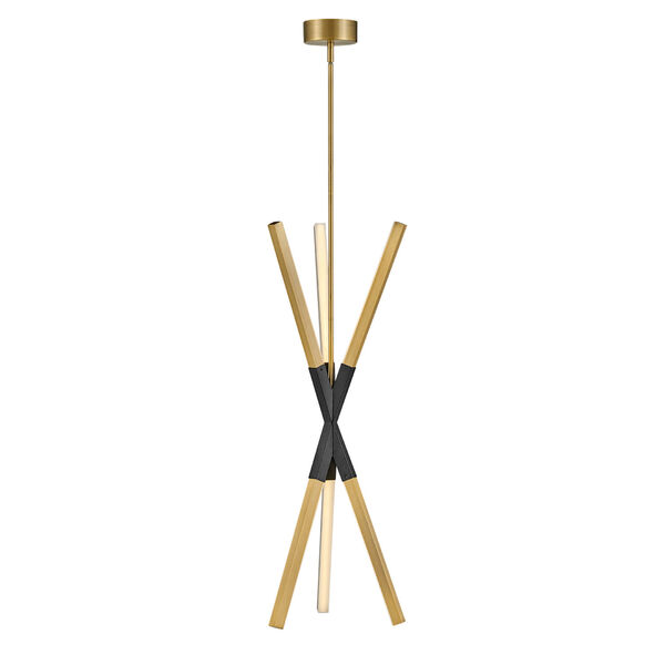 Rae Lacquered Brass Integrated LED Pendant with Etched Acrylic Glass, image 1