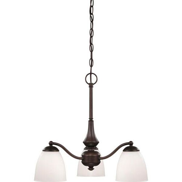 Patton Prairie Bronze Finish Three Light Chandelier (Arms Down) with Frosted Glass, image 1