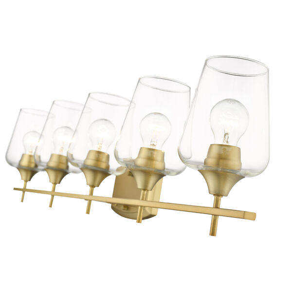 Joliet Olde Brass Five-Light Vanity with Transparent Glass, image 4