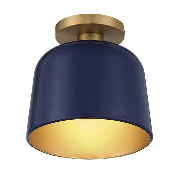 Chelsea Navy Blue and Natural Brass One-Light Semi-Flush Mount, image 4