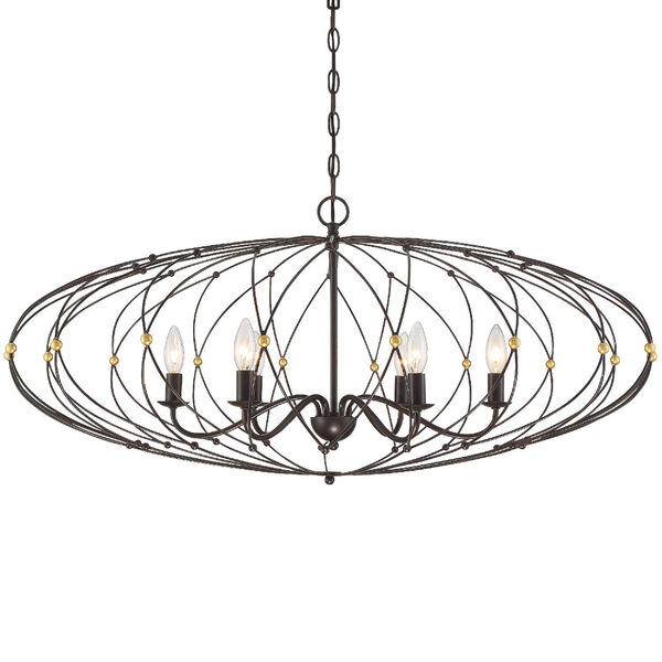 Zucca English Bronze and Antique Gold 38-Inch Six-Light Chandelier, image 1