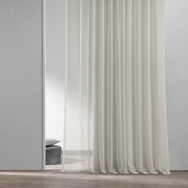 White Striped Faux Linen Sheer Curtain Single Panel, image 2