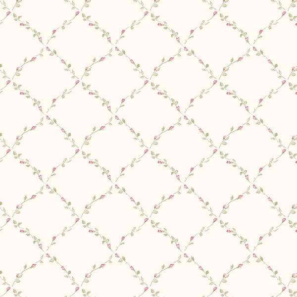 Red Rose Trellis Beige, Pink and Cream Floral Wallpaper - SAMPLE SWATCH ONLY, image 1