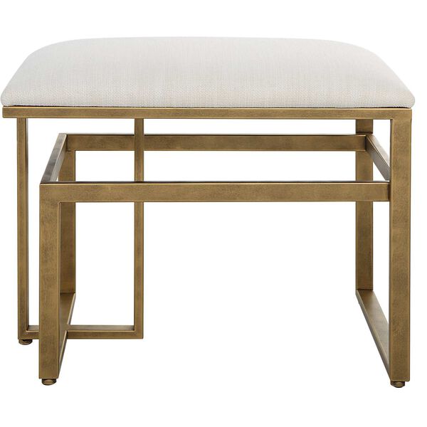 Whittier Brushed Brass and Off White Linear Accent Bench, image 1
