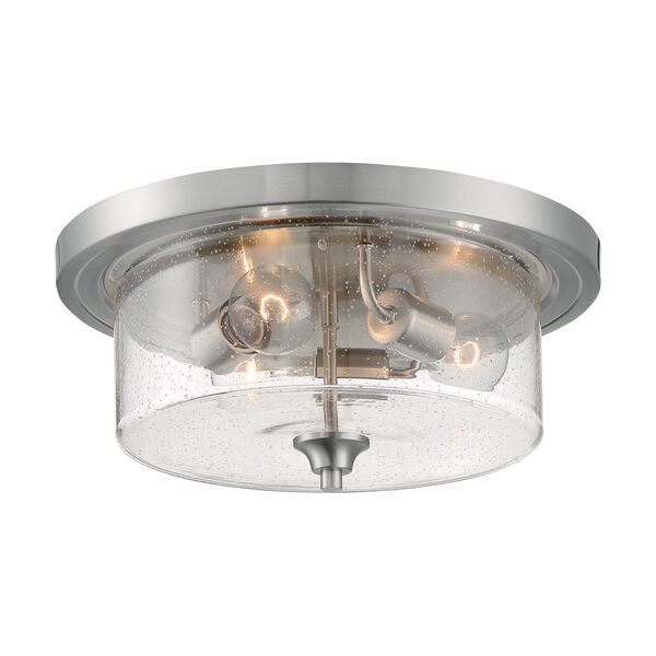 Bransel Brushed Nickel Three-Light Flush Mount with Clear Seeded Glass, image 4