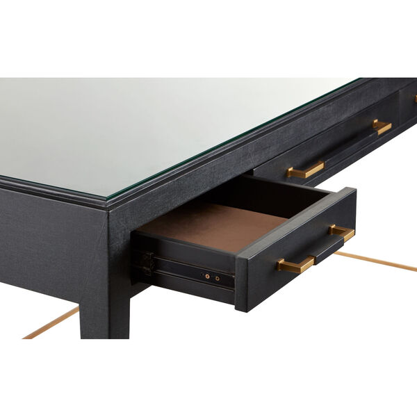 Verona Black Lacquered Linen and Champagne Metal Large Desk, image 3