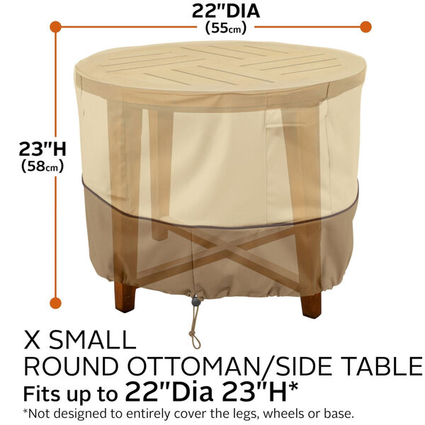Ash Beige and Brown 22-Inch Round Patio Ottoman and Coffee Table Cover, image 4