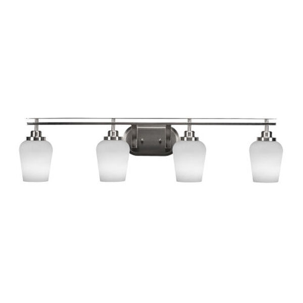 Odyssey Brushed Nickel Four-Light Bath Vanity with Five-Inch White Muslin Glass, image 1