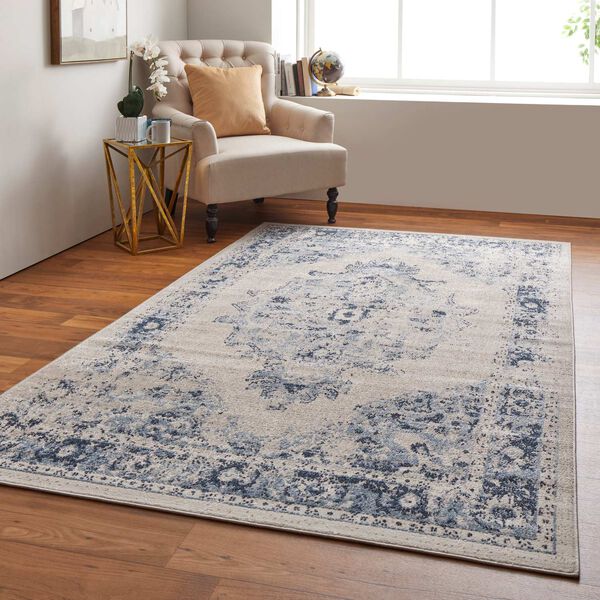 Camellia Bohemian Eclectic Medallion Ivory Blue Rectangular 4 Ft. 3 In. x 6 Ft. 3 In. Area Rug, image 4