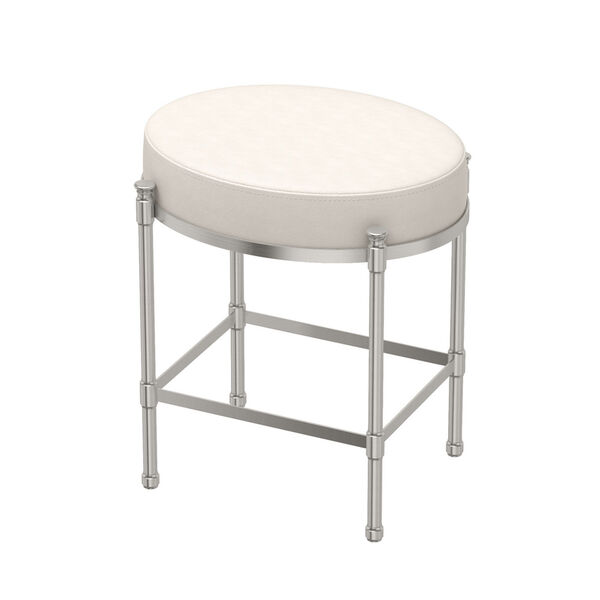 Gatco White Leather Oval Vanity Stool, White Leather Stool For Vanity