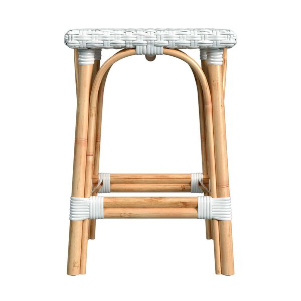 Riviera Glossy White Natural Rattan Frame Square 24-Inch Rattan Counter Stool, image 4