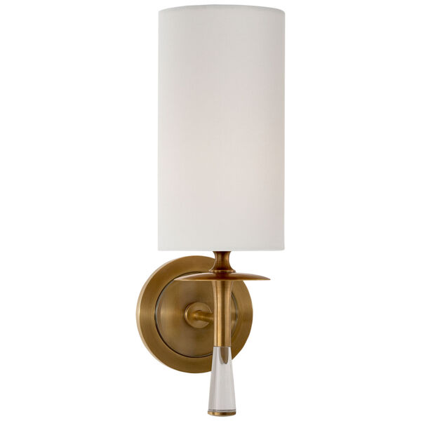 Drunmore Single Sconce in Hand-Rubbed Antique Brass and Crystal with Linen Shade by AERIN, image 1