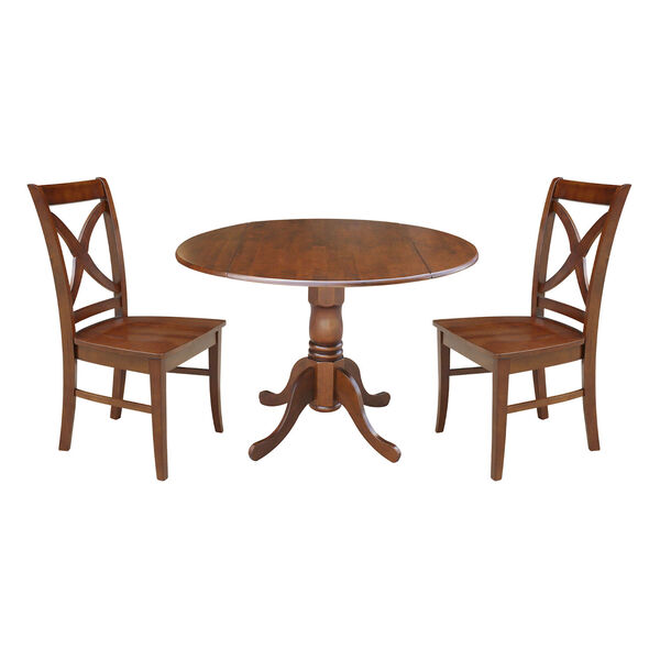 Espresso 42-Inch Dual Drop Leaf Table with Two Cross Back Dining Chair, Three-Piece, image 1