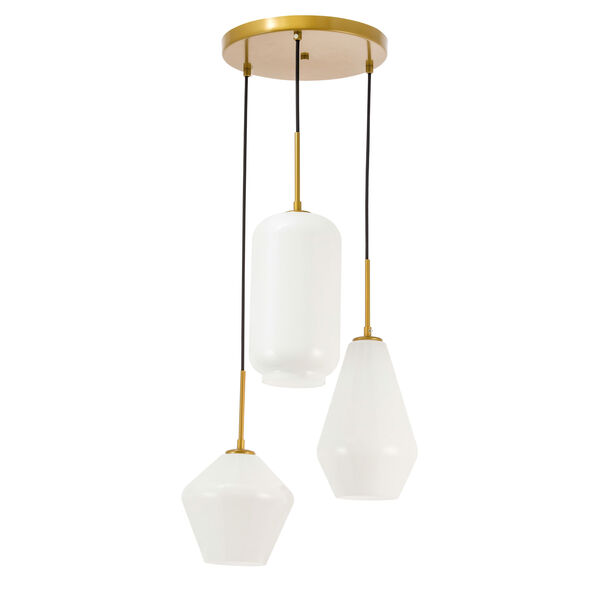 Gene Brass 17-Inch Three-Light Pendant with Frosted White Glass, image 5