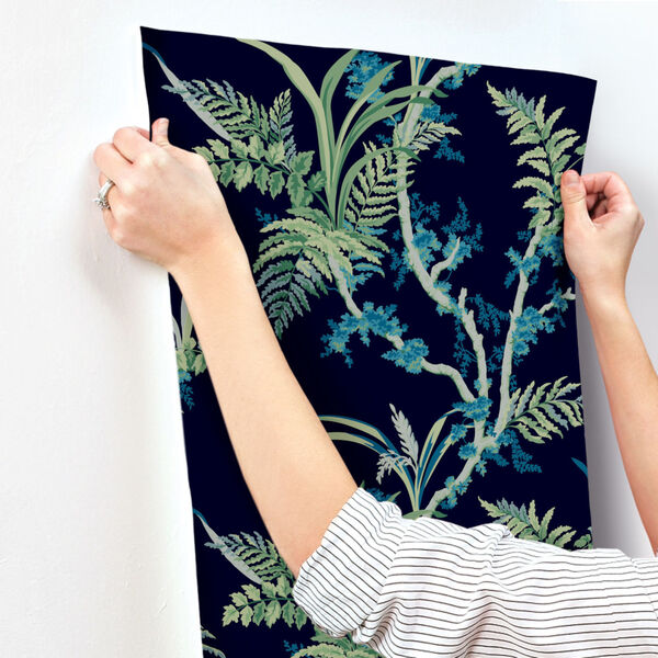 Grandmillennial Navy Green Enchanted Fern Pre Pasted Wallpaper - SAMPLE SWATCH ONLY, image 3