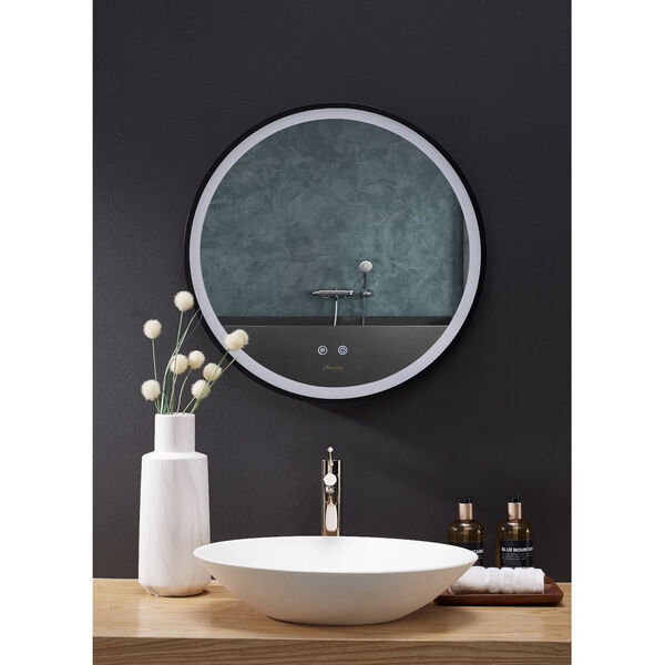 Cirque Black 30-Inch Round LED Framed Mirror with Defogger and Dimmer, image 4