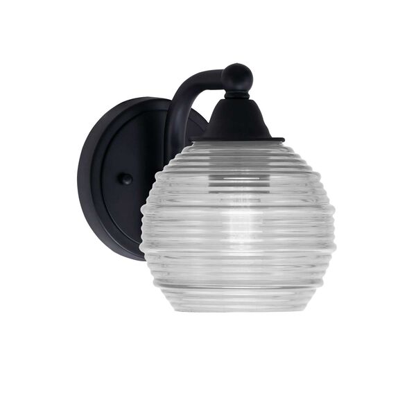 Paramount Matte Black One-Light Wall Sconce with Six-Inch Clear Ribbed Glass, image 1