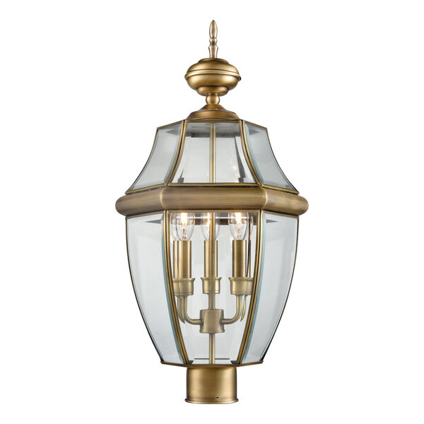 Ashford Gold Antique Brass Clear Glass Three-Light Outdoor Post Mount, image 5