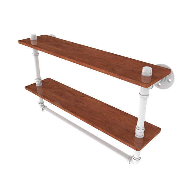 Pipeline Matte White 22-Inch Double Ironwood Shelf with Towel Bar, image 1