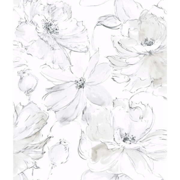Impressionist Gray Floral Dreams Wallpaper, image 1