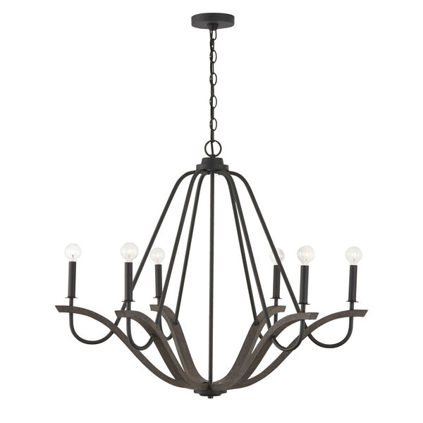 Clive Carbon Grey and Black Iron Six-Light Chandelier, image 2