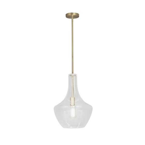Fusion Harlow Brushed Brass One-Light Pendant with Seeded Glass, image 1