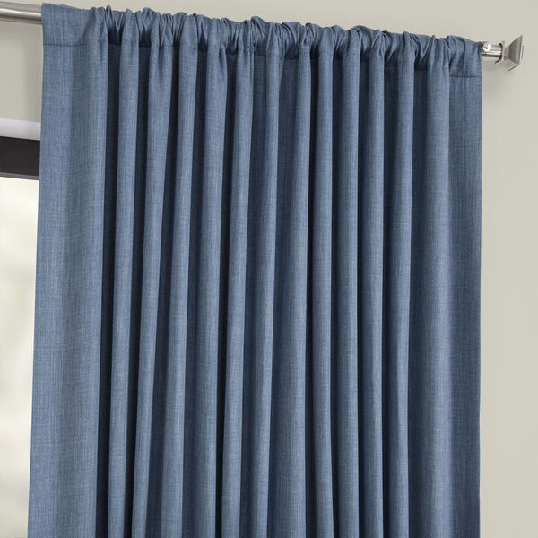 Denim Blue Faux Linen Extra Wide Blackout Single Panel Curtain 100 x 84, image 3