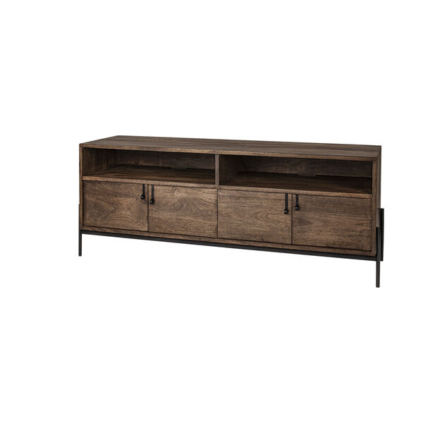 Glen Brown Solid Wood TV Stand Media Console with Storage, image 1