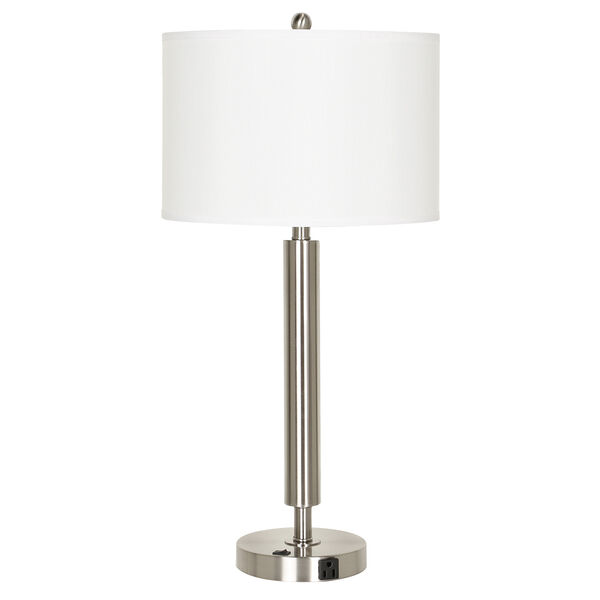 Hotel Brushed Steel One-Light Table Lamp with Outlet, image 1