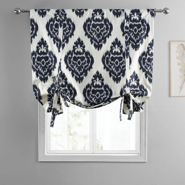 Ikat Blue Printed Cotton Tie-Up Window Shade Single Panel, image 3