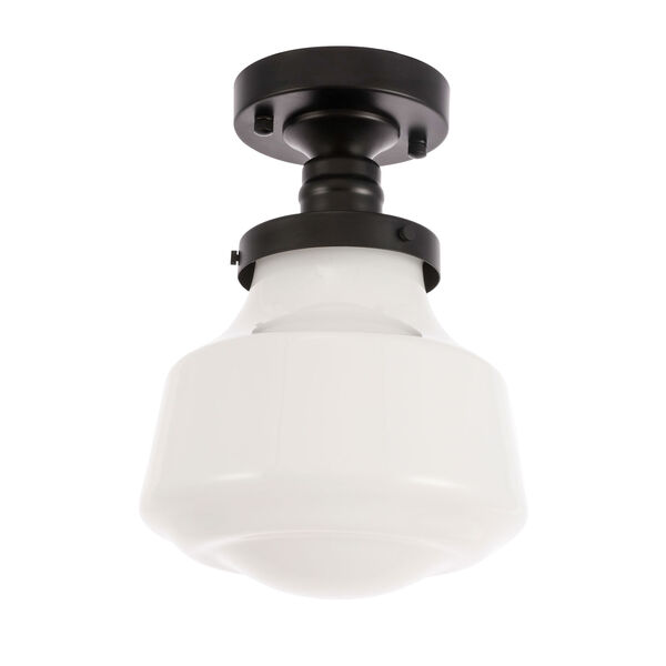 Lyle Black Eight-Inch One-Light Flush Mount with Frosted White Glass, image 5