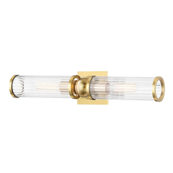 Malone Aged Brass Two-Light ADA Wall Sconce with Clear Shade, image 2