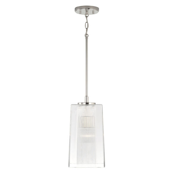 Lexi Polished Nickel One-Light Tapered Rectangular Pendant with Clear Fluted Glass, image 2