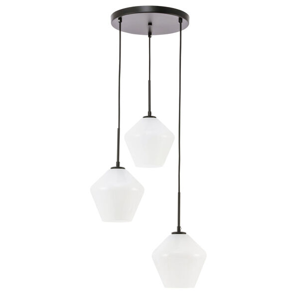 Gene Black 18-Inch Three-Light Pendant with Frosted White Glass, image 5